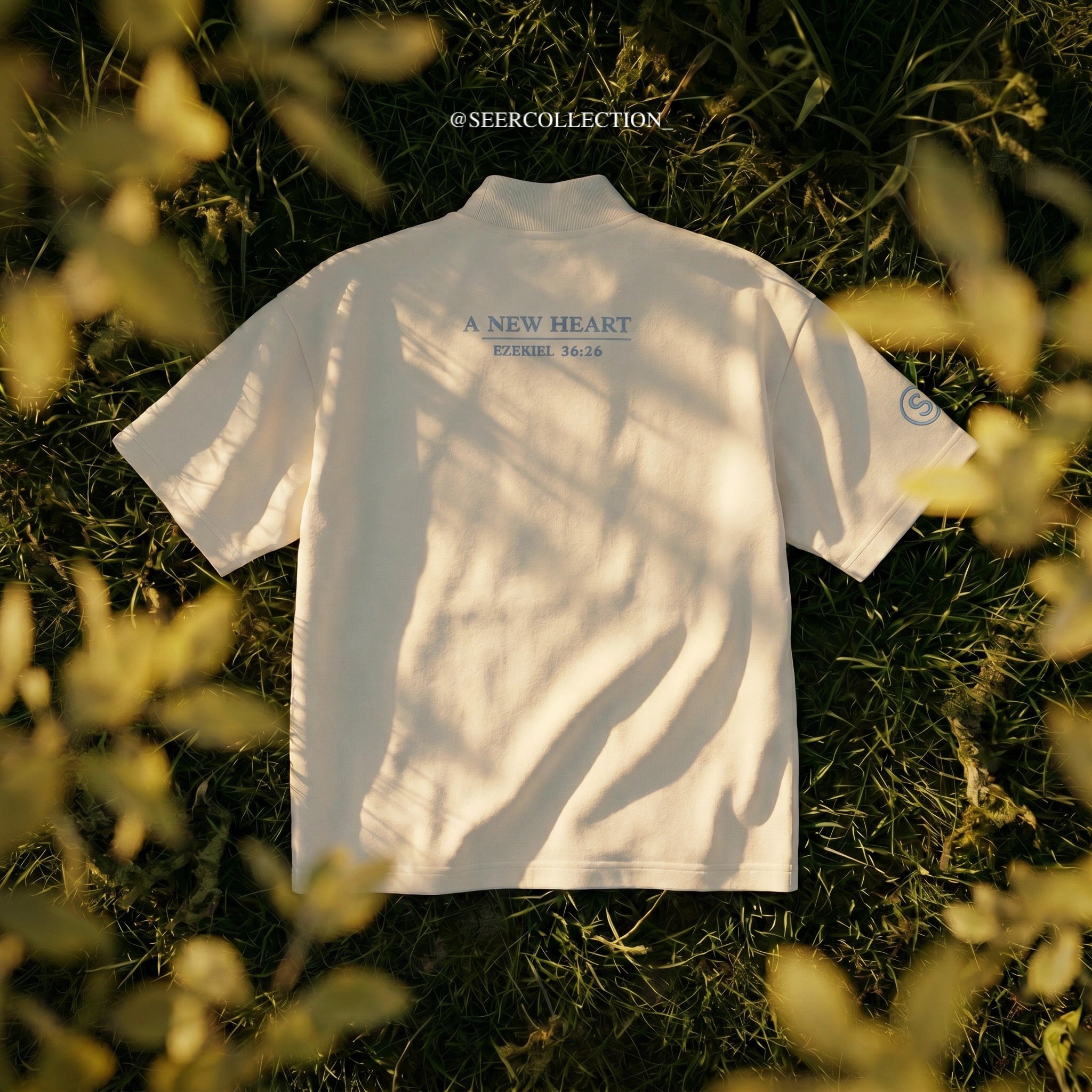 "New Heart" Heavyweight Mock-Neck Tee - Bone White