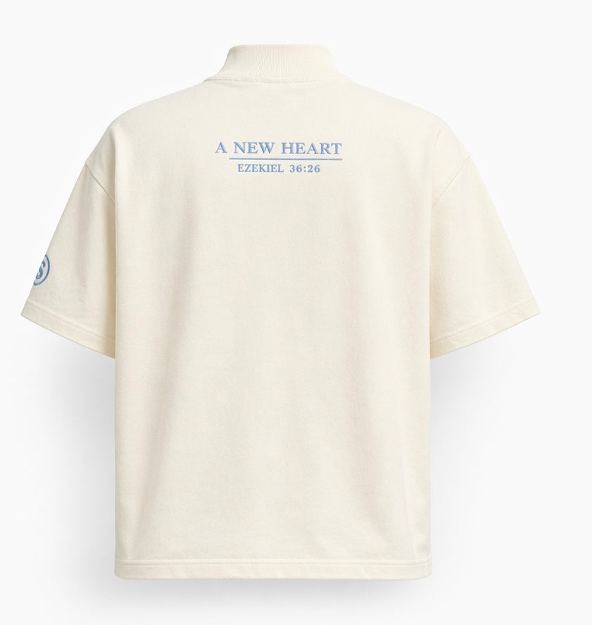 "New Heart" Heavyweight Mock-Neck Tee - Bone White