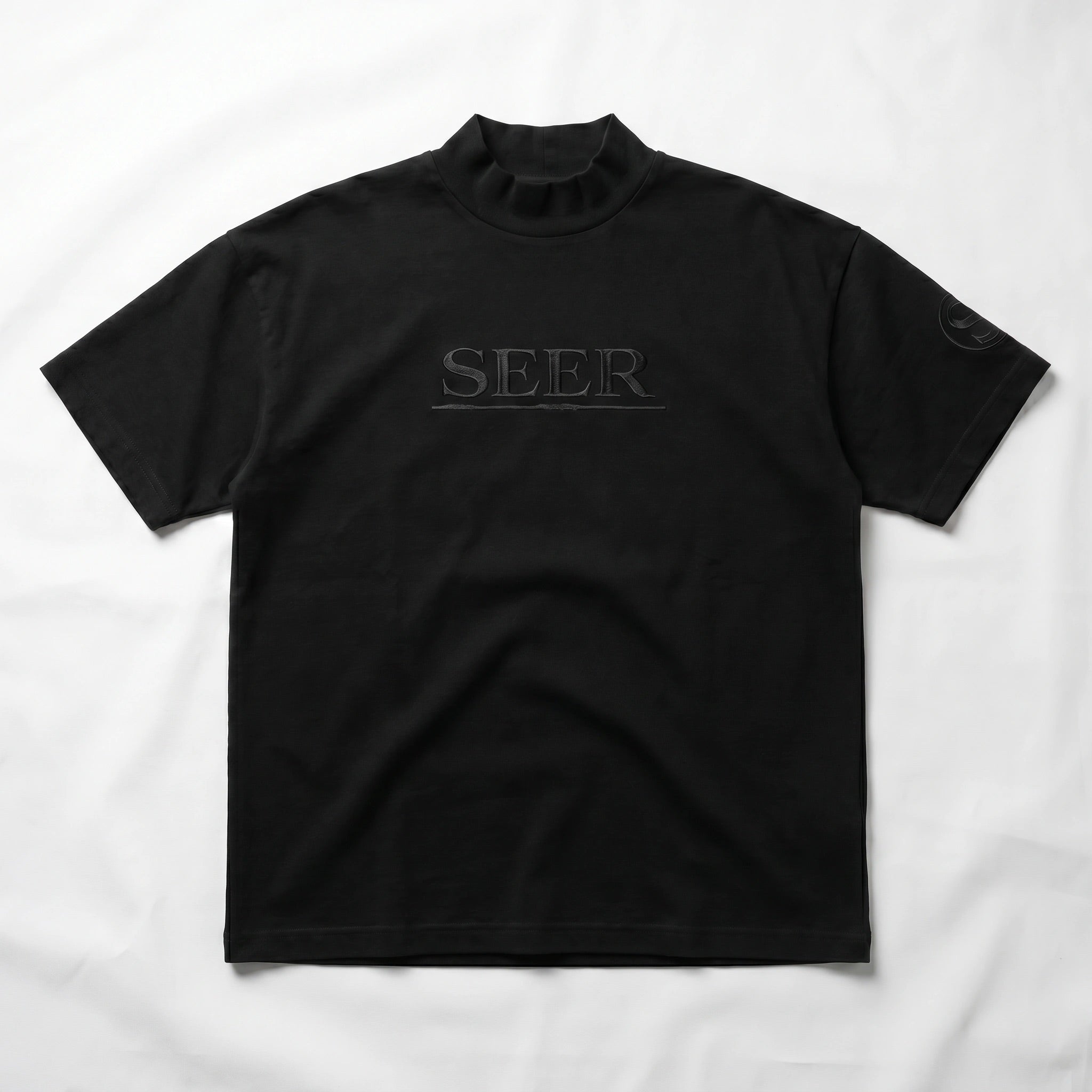 "New Heart" Heavyweight Mock-Neck Tee - Matte Black