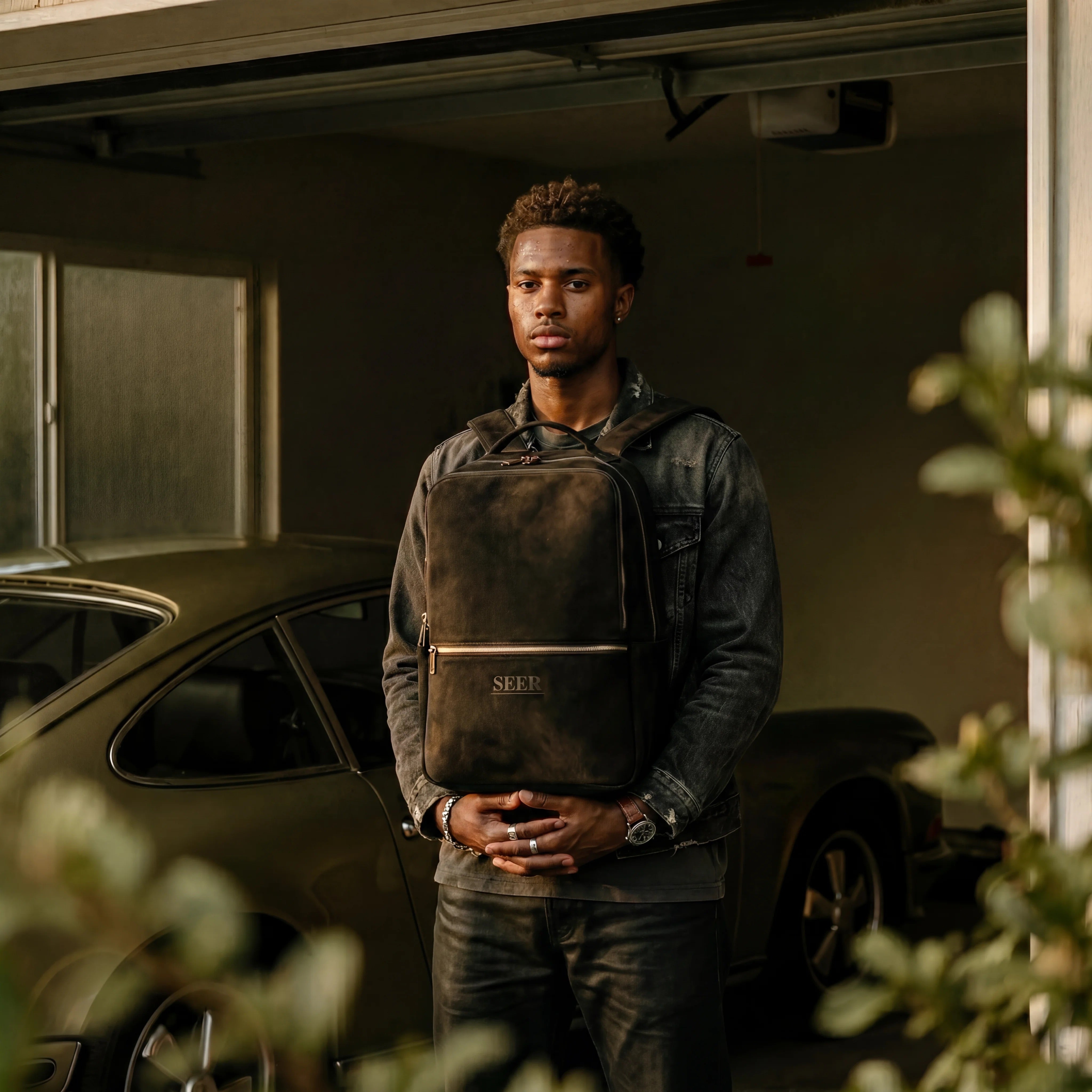 SEER "New Heart" Matte Black Suede Backpack